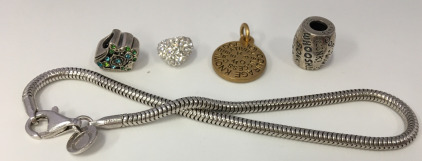 (1) .925 Silver Bracelet (4) Pandora Sterling Silver Charms