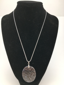 97.30 ct. Coffee Tree Fossil Gemstone Slab Oval W/ .925 Necklace