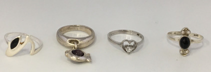 (4) .925 Sterling Silver Rings Sz 6, 6.5, 7.5 & 9