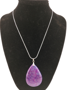 110.15 ct. Purple Dragon Veins Agate Teardrop W/ .925 Necklace