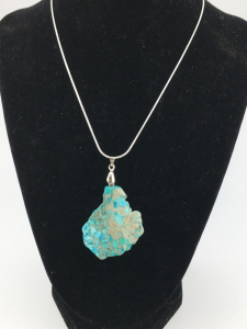 44.95 ct. Blue Seasediment Jasper Freeform Slice W/.925 Necklace