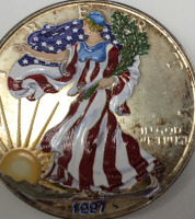 1997 $1 SILVER American EAGLE COLORIZED PAINTED 1 ozt. .999 Fine SILVER Coin - 3