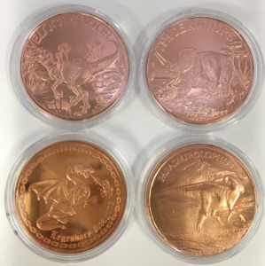 (4) Assorted Dinosaur Theme 1oz .999 Fine Copper Rounds