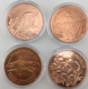 (4) Assorted Dinosaur Theme 1oz .999 Fine Copper Rounds