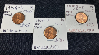 (3) 1958-D Uncirculated Wheat Pennies