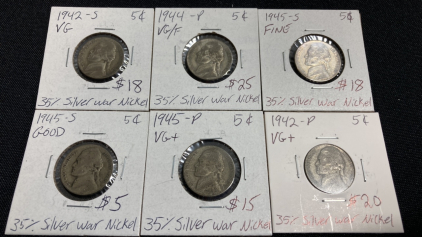 (6) 1940s Silver War Nickels