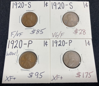 (4) 1920 Wheat Pennies