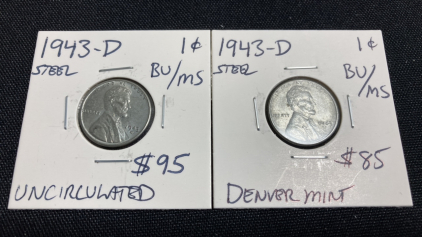 (2) 1943-D Steel Wheat Pennies