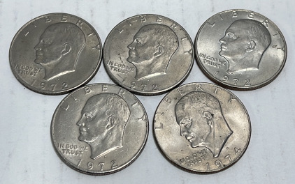 (5) 1972 And 1974 Eisenhower One Dollar Coins