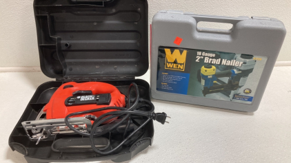 Black & Decker Jigsaw, Wen 18 Gauge 2” Brad Nailer - Both in Cases