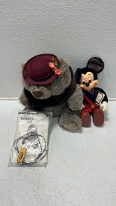 (1) Vintage Talking Grandma AG Bear And (1) Vintage Mickey Mouse Plush with Tag