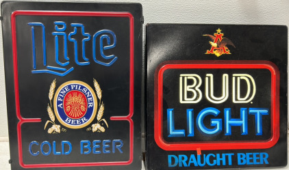 (1) Bud Light Sign (working) (1) Lite Sign (non-working)