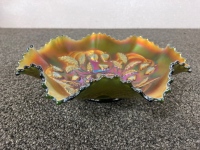 Northwood Strawberry Amethyst C.G. Ruffled Bowl 8.625” Wide