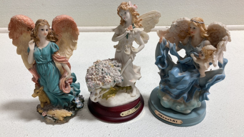 (2) Angel Figurines, (1) Fairy Figurine