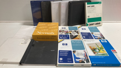(8) Assorted Printer Paper, (5) Binders, (1) Notebook