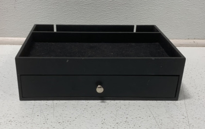 (1) BLACK WOOD JEWELRY BOX WITH DRAWER