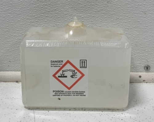 (1) UNOPENED CONTAINER OF SULPHURIC ACID FOR BATTERIES