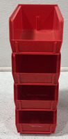 FOUR RED ULINE STACKABLE STORAGE BOXES