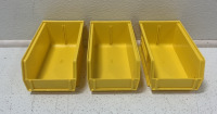 (3) YELLOW ULINE STACKABLE ORGANIZER BOXES - 2