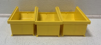 (3) YELLOW ULINE STACKABLE ORGANIZER BOXES - 3