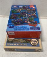 (1) COBBLE HILL 500 PIECE PUZZLE AND (1) SUPER 3D 8 PUZZLES MARVEL HEROES COLLECTION