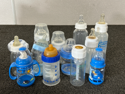 INFANT BOTTLES- SOME PLASTIC AND A FEW GLASS