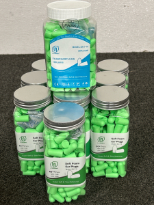 10 UNOPENED CONTAINERS WITH 61 PAIRS OF SOFT FOAM EAR PLUGS AND 1 WITH 100 PAIRS