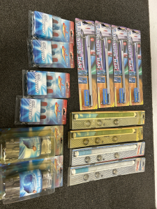 ALL UNOPENED AUTO ACCESSORIES-4 LUMINOUS BARS, 4 PLUG-IN STROBE LIGHTS, 2 LED TAIL PIPES, 2 BEACH THEMED SUN SHADES AND 2 TREE THEMED SUN SHADES