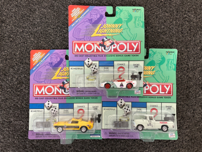 (3) VINTAGE JOHNNY LIGHTNING MONOPOLY CARS