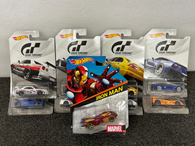 HOTWHEELS GRAN TURISMO EDITION COLLECTIBLE CARS PLUS A MARVEL IRON MAN EDITION CAR