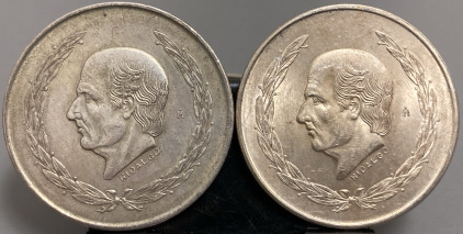 1952 & 1953 MEXICO 72% SILVER 5 PESO COINS