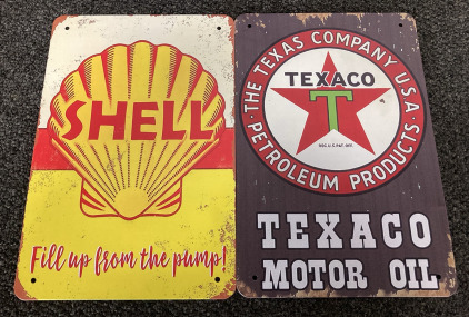 SHELL AND TEXACO 8&rdquo;WX12&rdquo;H METAL OIL SIGNS