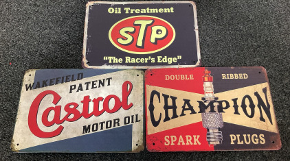 (3) 8&rdquo;WX12&rdquo;H METAL OIL SIGNS