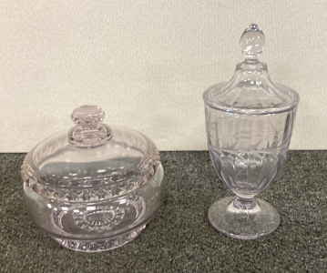 (2) Purple Glass Candy Dishes W/ Lids