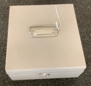 (1) METAL LOCK BOX WITH PRICING TAGS