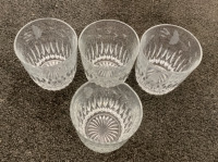 (3) FROSTED GRAPE VINE GLASSES AND (1) 10 PIECE GLASS SET OF CUPS - 3