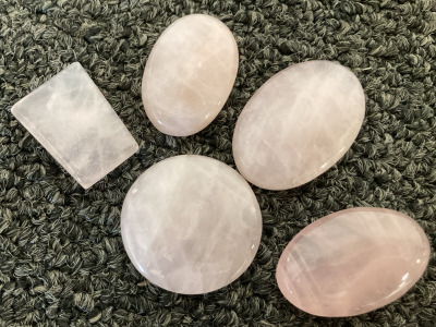 (5) CUT AND POLISHED ROSE QUARTZ CABOCHONS