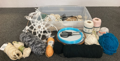 TOTE OF YARN AND MACRAME SUPPLIES