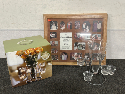 PENELOPE CENTERPIECE BY CANDELARIA AND 2 MULTI-PHOTO 16x20 WOOD FRAMES PICTURE FRAME
