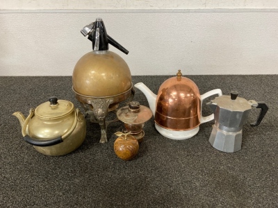 Vintage Teapots, Mini Lantern And Stone Apple