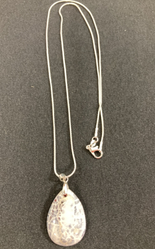 White Fire Agate Teardrop Gemstone .925 Necklace