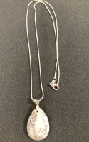 White Fire Agate Teardrop Gemstone .925 Necklace