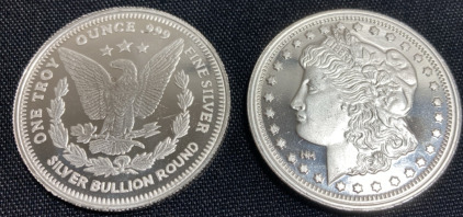 (2) Morgan Design One Troy Ounce .999 Silver Bullion Rounds