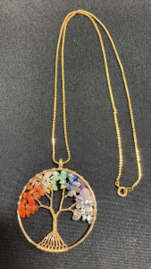 Multicolor Gemstone 2&rdquo; Round Gold &ldquo;Tree of Life&rdquo; Necklace