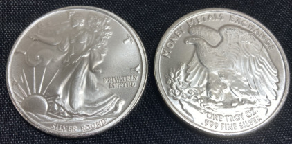 (2) Liberty/Eagle One Troy Ounce .999 Silver Rounds