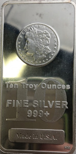 Ten Troy Ounces Fine Silver Bar .999+ Made in USA
