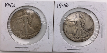 (2) 1942 Walking Liberty 1/2 Dollar