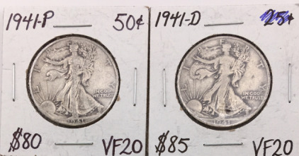 (2) 1941 Walking Liberty 1/2 Dollars P & D VF20