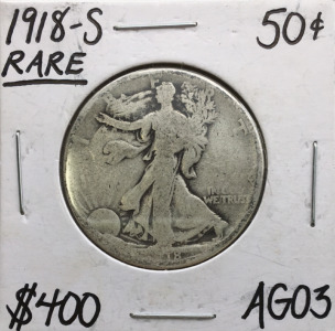 Rare 1918-S Walking Liberty 1/2 Dollar