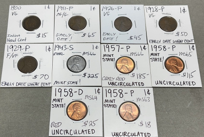 (10) Wheat Pennies Dated Between 1900-1958 Some Are (Mint State)